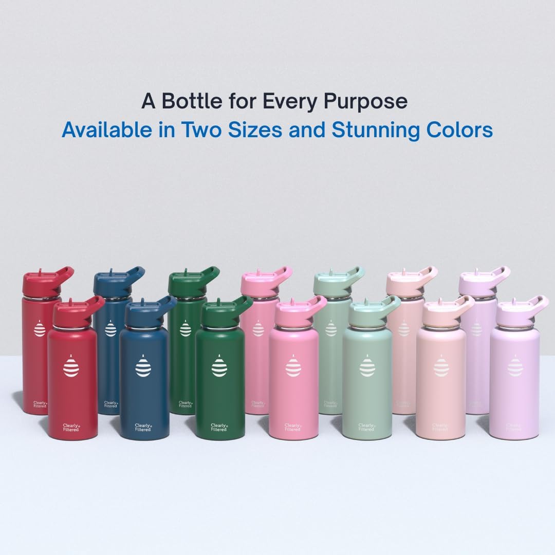 Clearly Filtered Water Bottle | Removes 220+ Contaminants, Double-Wall Insulated Stainless Steel, BPA/BPS Free, Phthalate Free, Filters Flouride Lead Chlorine (32oz, Evergreen)