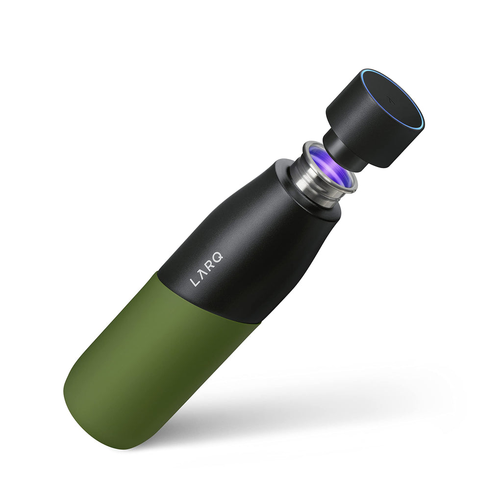 LARQ Bottle Movement PureVis 24 oz - Lightweight Self-Cleaning and Non-Insulated Stainless Steel Water Bottle with UV Water Purifier | Reusable & Travel Friendly, Black/Onyx