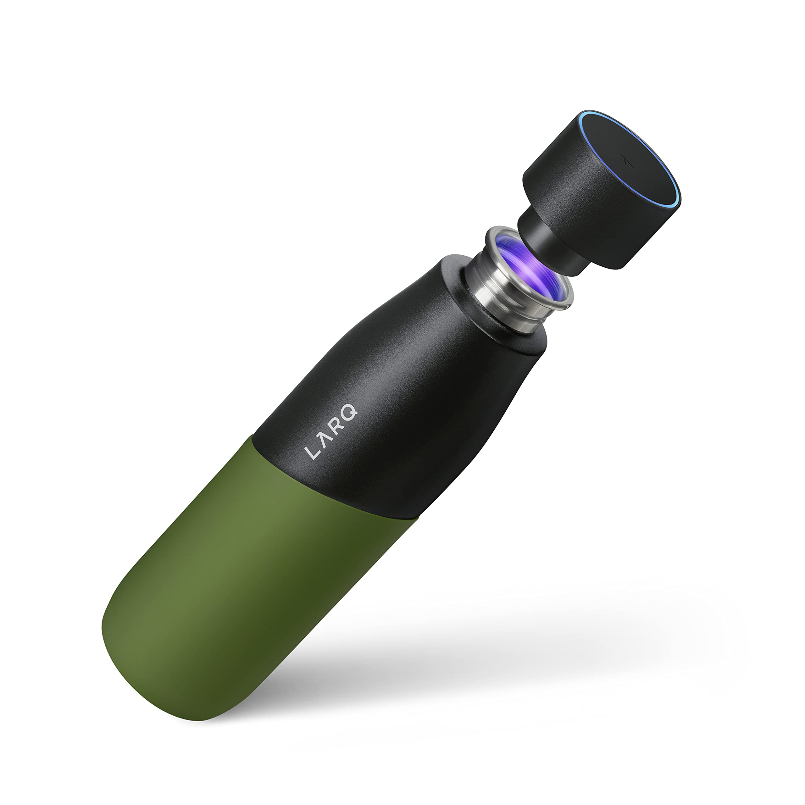 LARQ Bottle Movement PureVis 24 oz- Lightweight Self-Cleaning and Non-Insulated Stainless Steel Water Bottle with UV Water Purifier | Reusable & Travel Friendly, Black/Pine