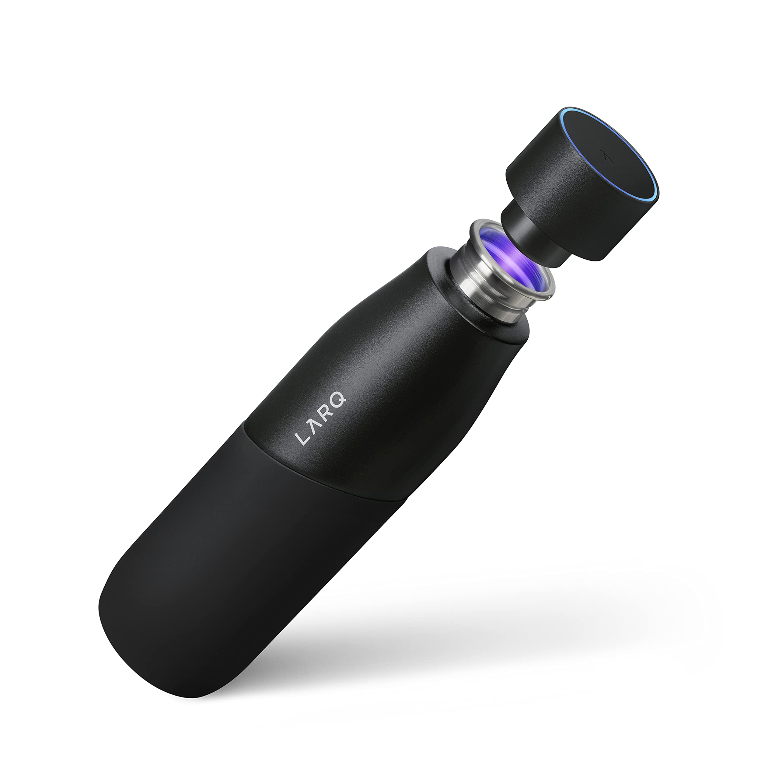 LARQ Bottle Movement PureVis 24 oz - Lightweight Self-Cleaning and Non-Insulated Stainless Steel Water Bottle with UV Water Purifier | Reusable & Travel Friendly, Black/Onyx