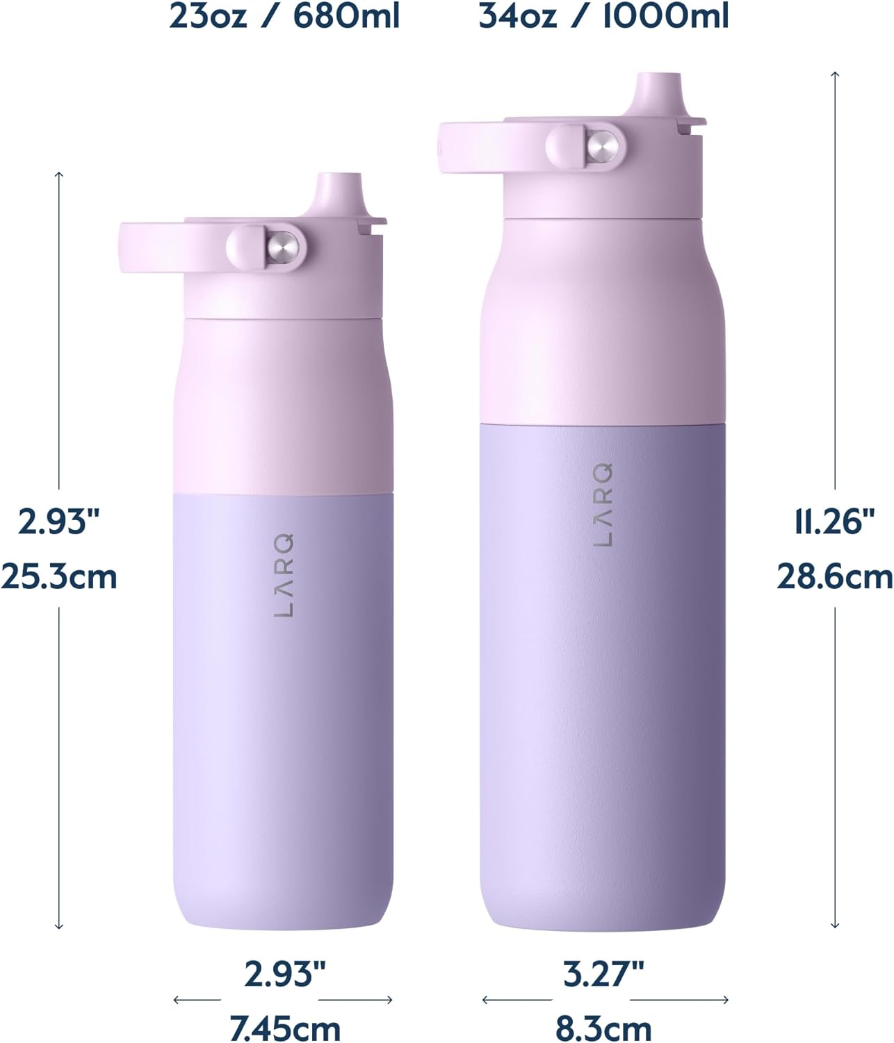 LARQ Twice as Nice Set Bottle Swig Top 23oz - Insulated Stainless Steel Water Bottle With Built-In Silicone Handle, Eucalyptus Green & Luberon Lavender
