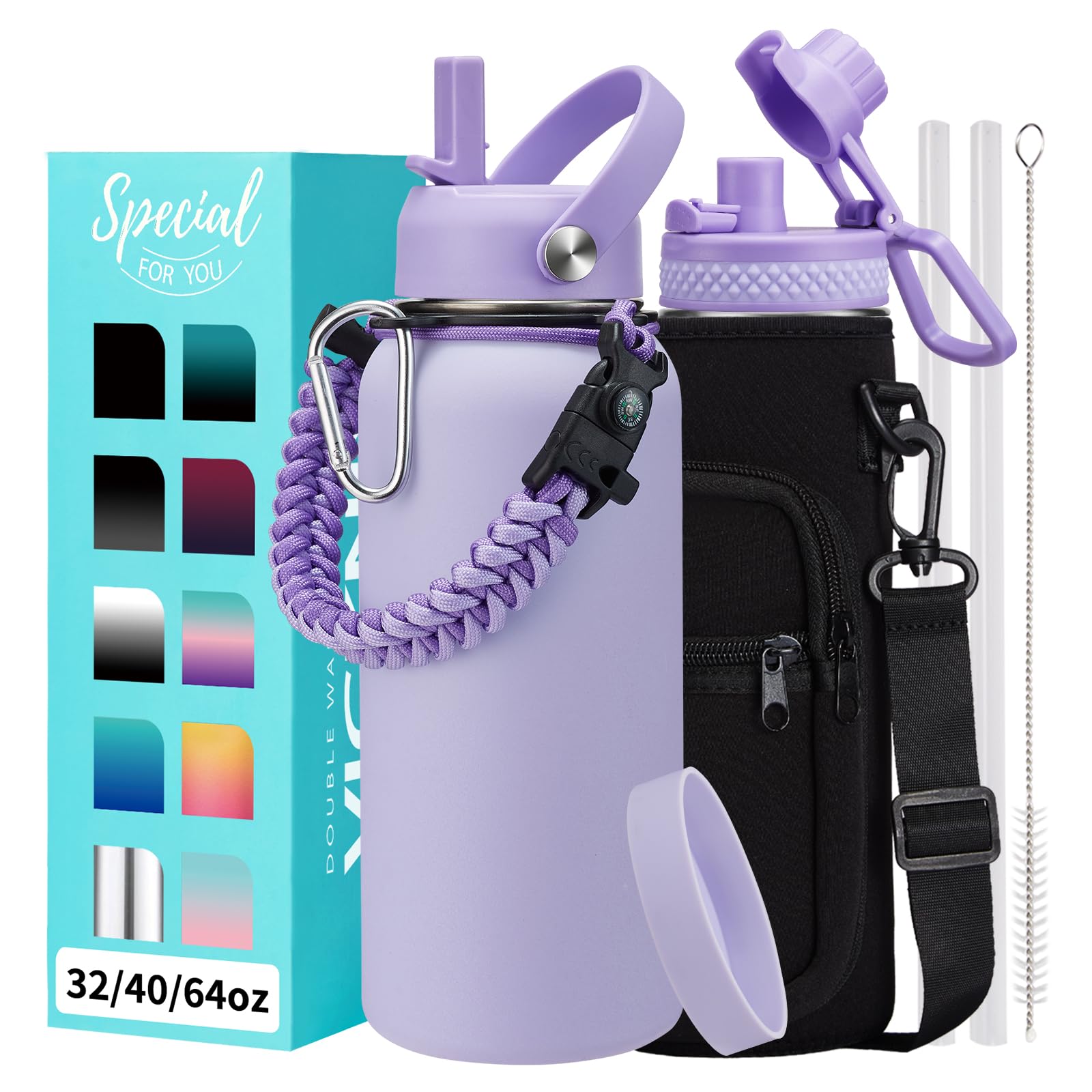 1 Gallon Water Bottle with Straw - 128oz Stainless Steel Water Jug with Sleeve Carrier Bag, Auto Spout Lid, Paracord Handle, Large Insulated Water Bottles Gallon Water Jug, Metal Hydro Thermo Flask